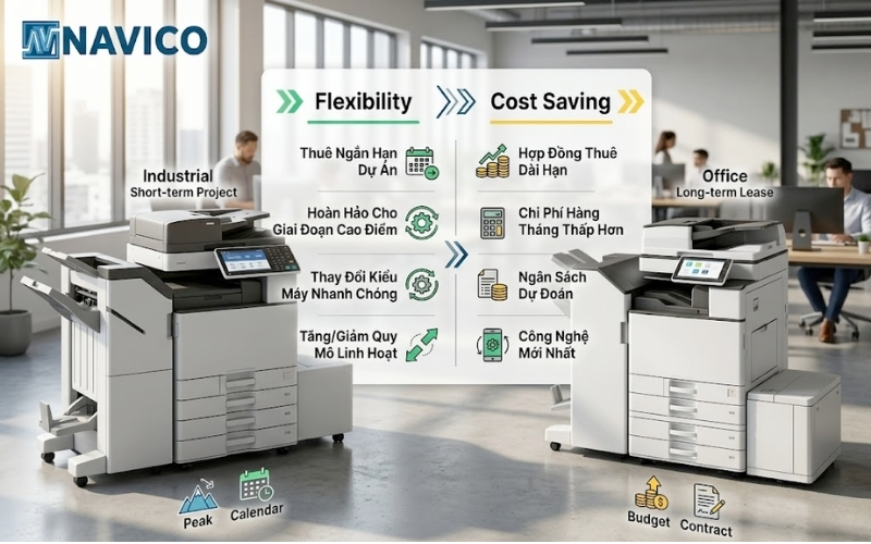 So sánh đặc điểm thuê máy photocopy dài hạn và ngắn hạn tại Nam Việt.