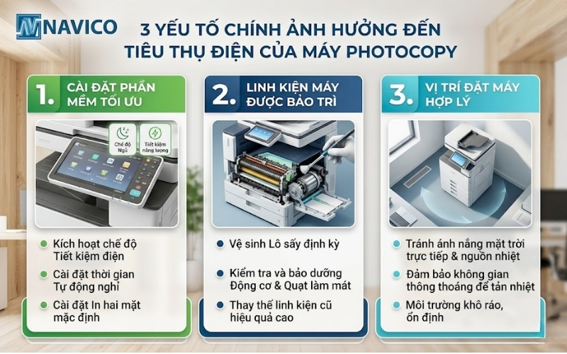 Các yếu tố làm tăng tiêu thụ năng lượng máy photocopy thuê trong văn phòng